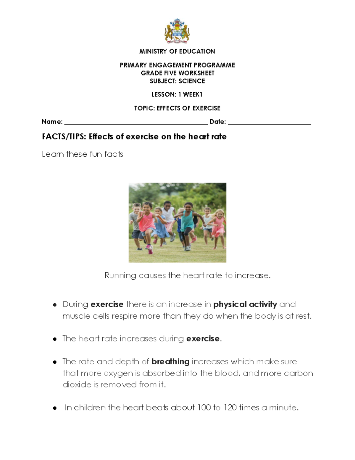 Grade 5 Science Weeks 1-4 Worksheets - Term 1 - MINISTRY OF EDUCATION ...