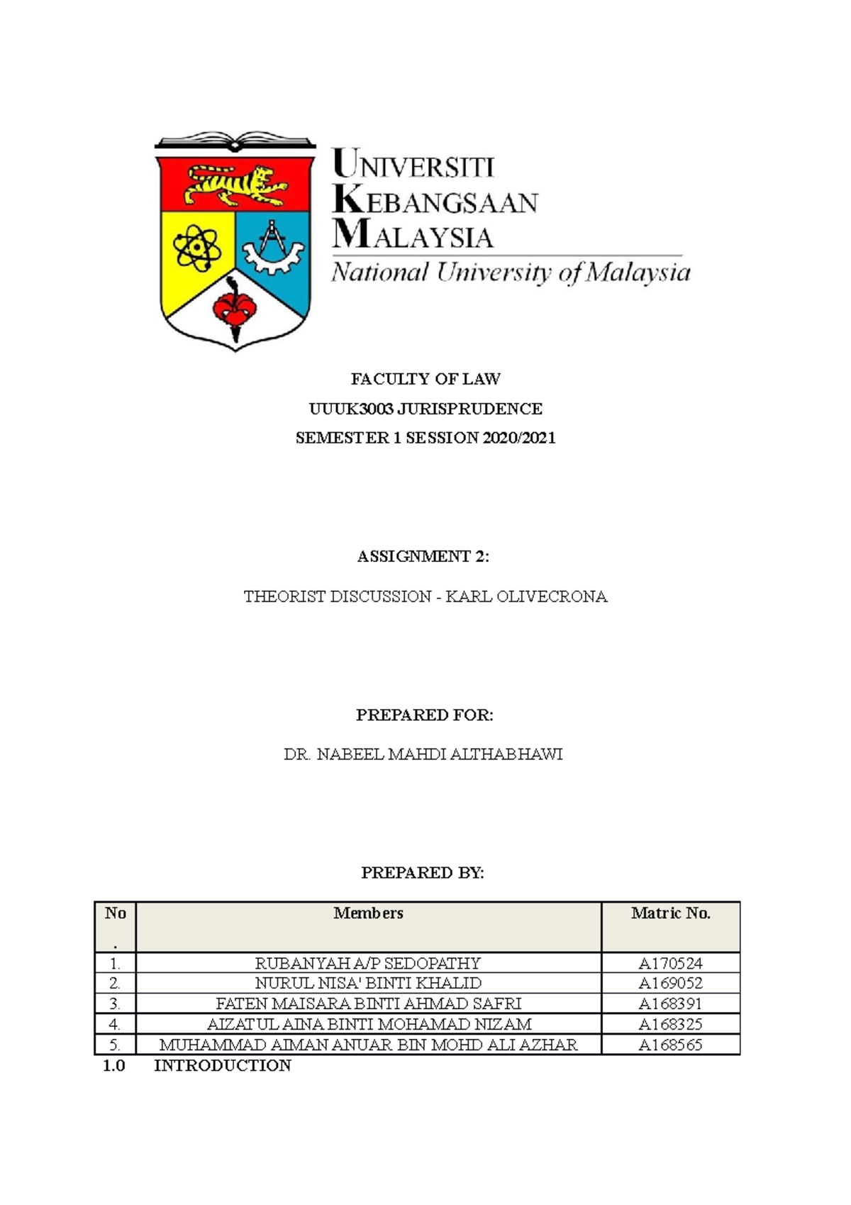 KARL Olivecrona One of the Jurist in the Jurisprudence FACULTY OF