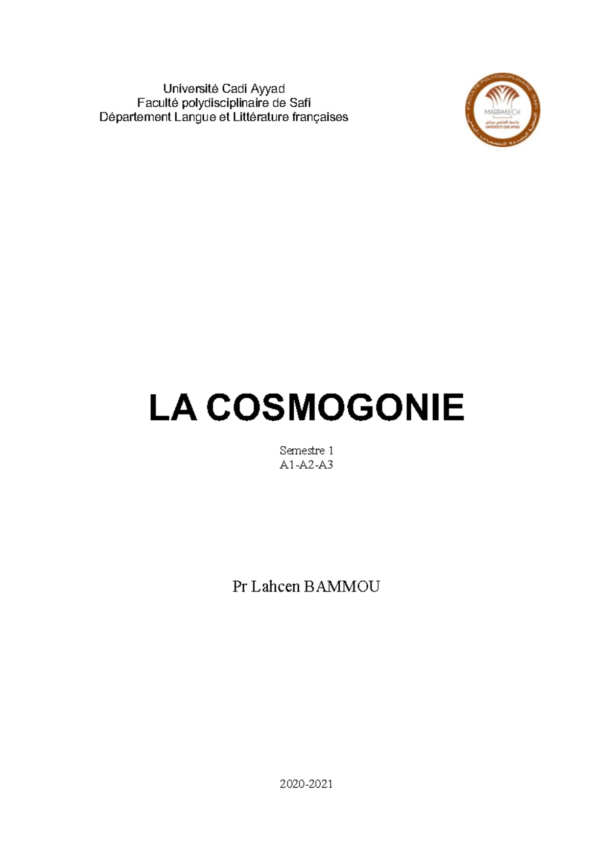 La Cosmogonie 1 - Les Grands Mythes - LA COSMOGONIE Semestre 1 A1-A2-A ...