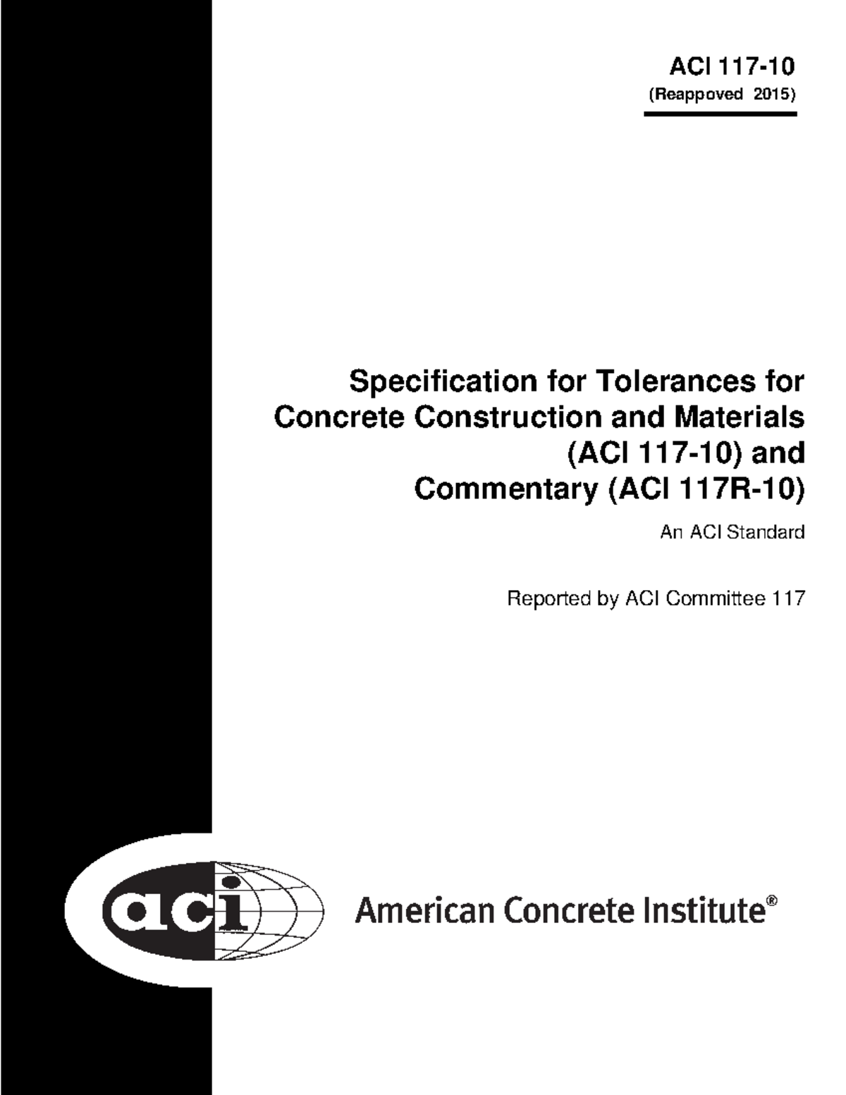 11715 Tolerance for concrete ACI 117 (Reappoved 2015) Specification
