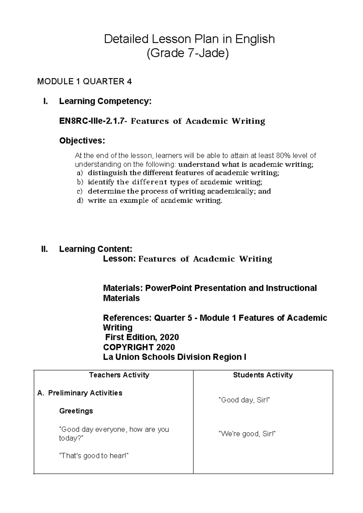 G7 module 1 4th qtr - ... - Detailed Lesson Plan in English (Grade 7 ...