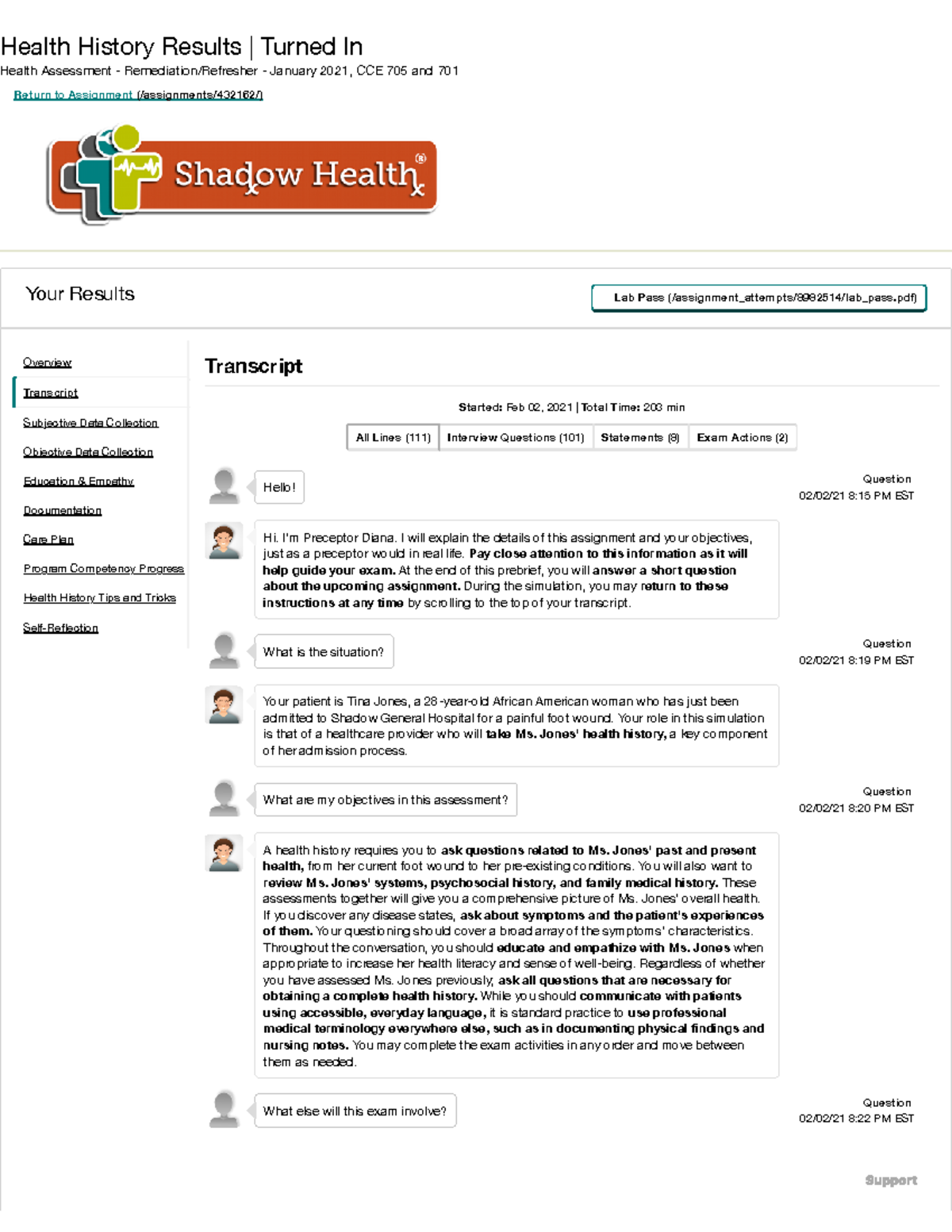 Health History transcript - - Studocu