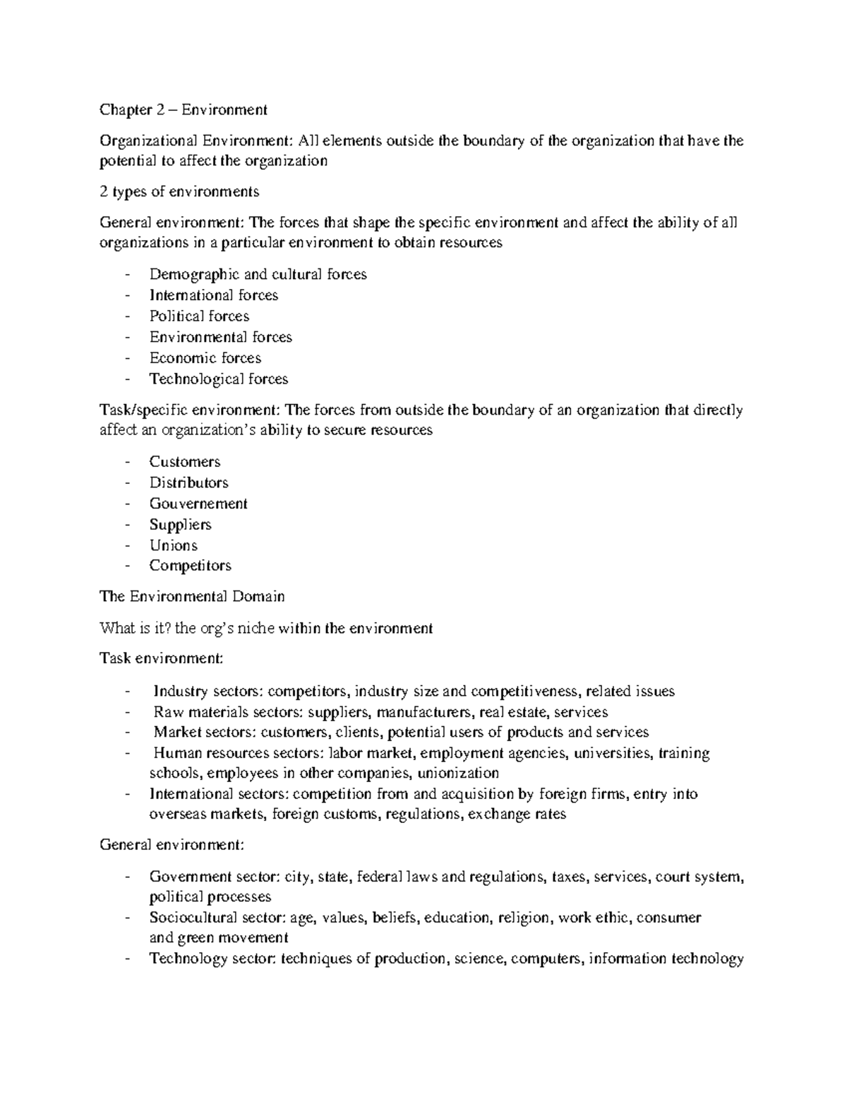 Chapter 2 - Organizational Environment - Chapter 2 – Environment ...