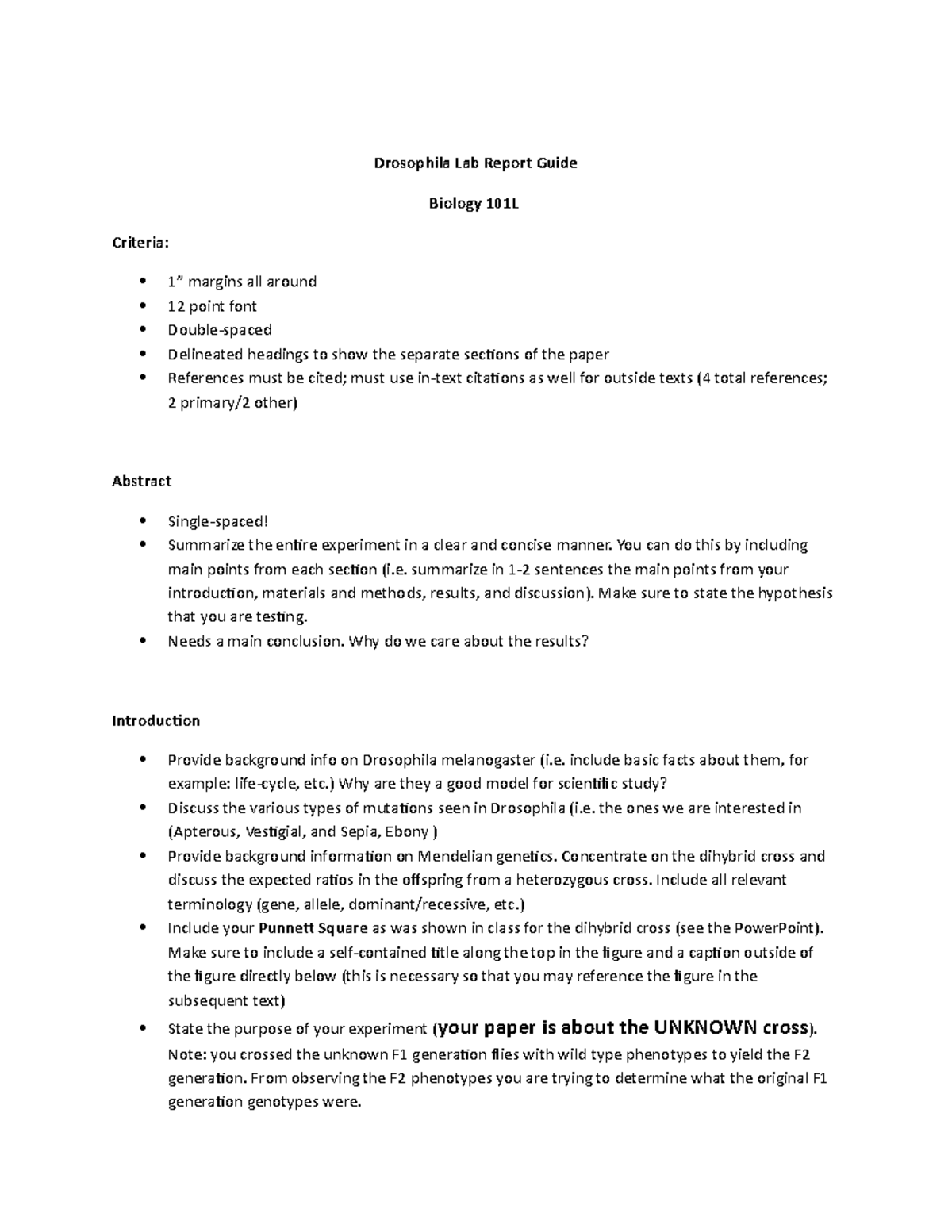Lab Report Drosophila Writing Guide Drosophila Lab Report Guide