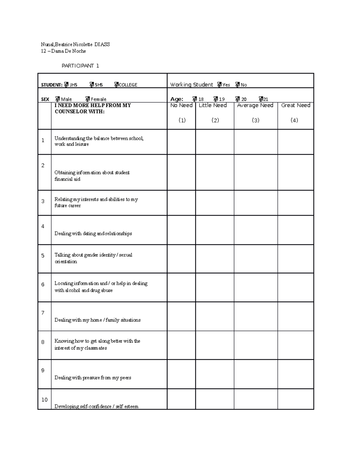 Diass survey confidential of your client - Nunal,Beatrice Nicolette ...