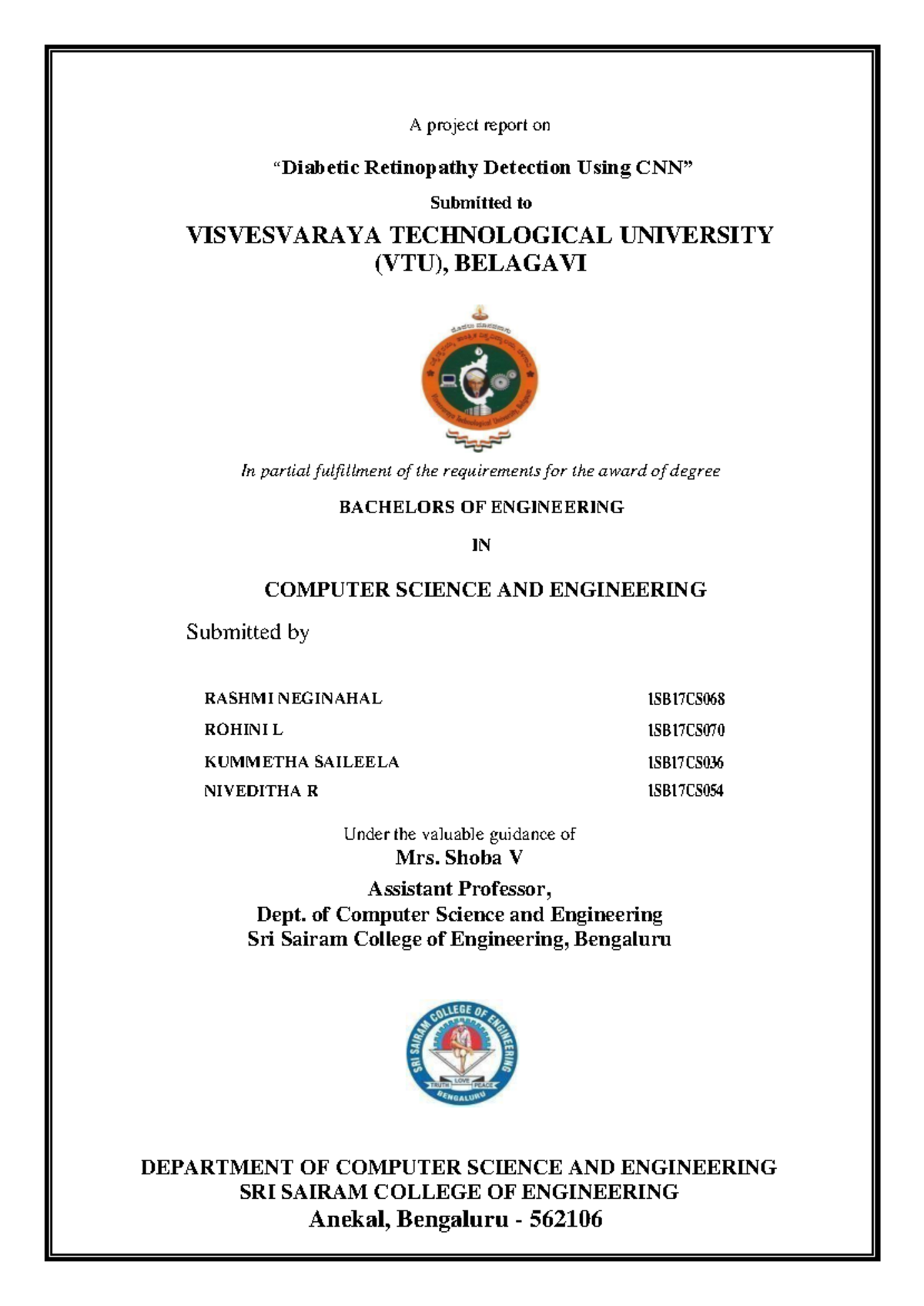 Dabetic retinopathy Detection using CNN Report - A project report on