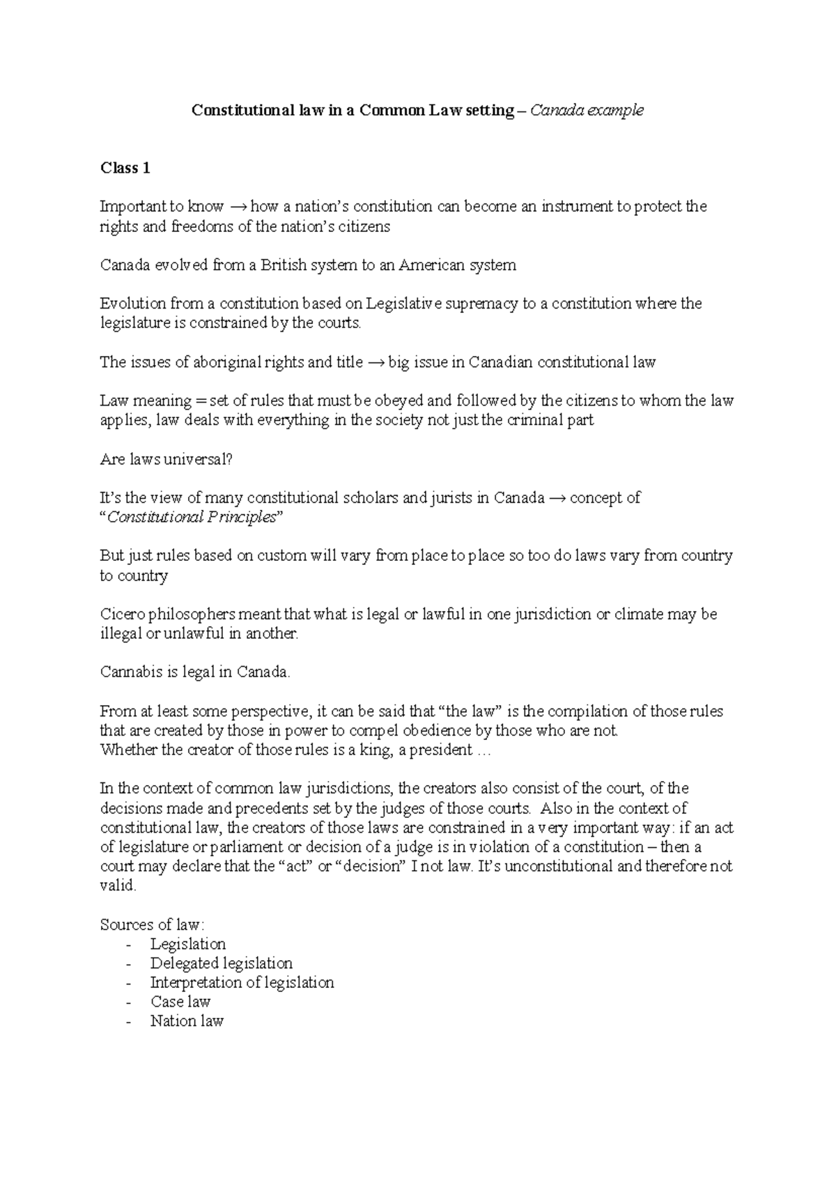 Constitutional Law Canada Constitutional law in a Common Law