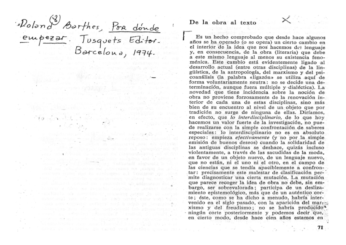 “De la obra al texto”, de Roland Barthes - Semiología - Studocu