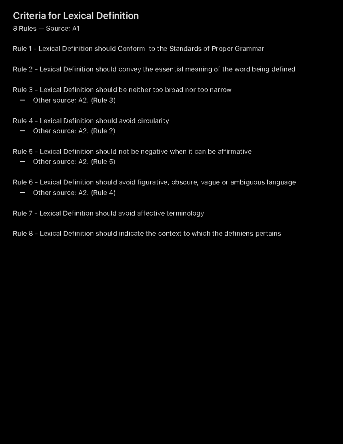 Criteria for Lexical Definition Logical Reasoning and Techniques