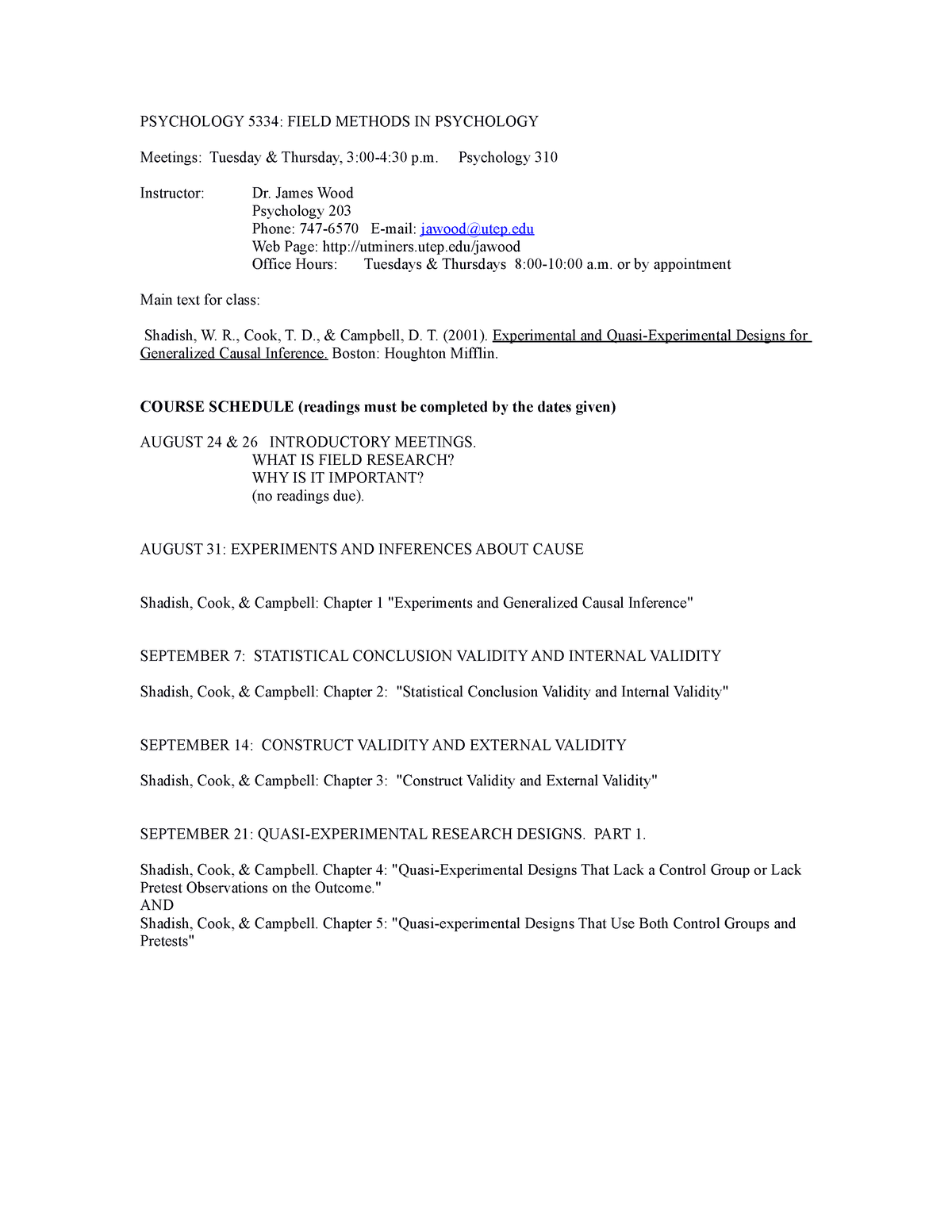 Syllabus Field Methods F2004 - PSYCHOLOGY 5334: FIELD METHODS IN ...