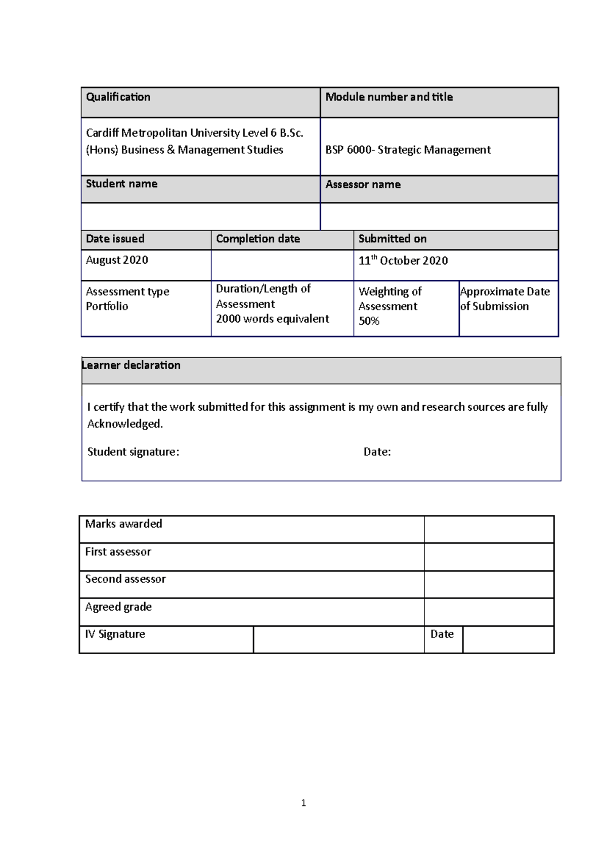 Strategic management assignment 2 - Date:Student signature: I certify ...