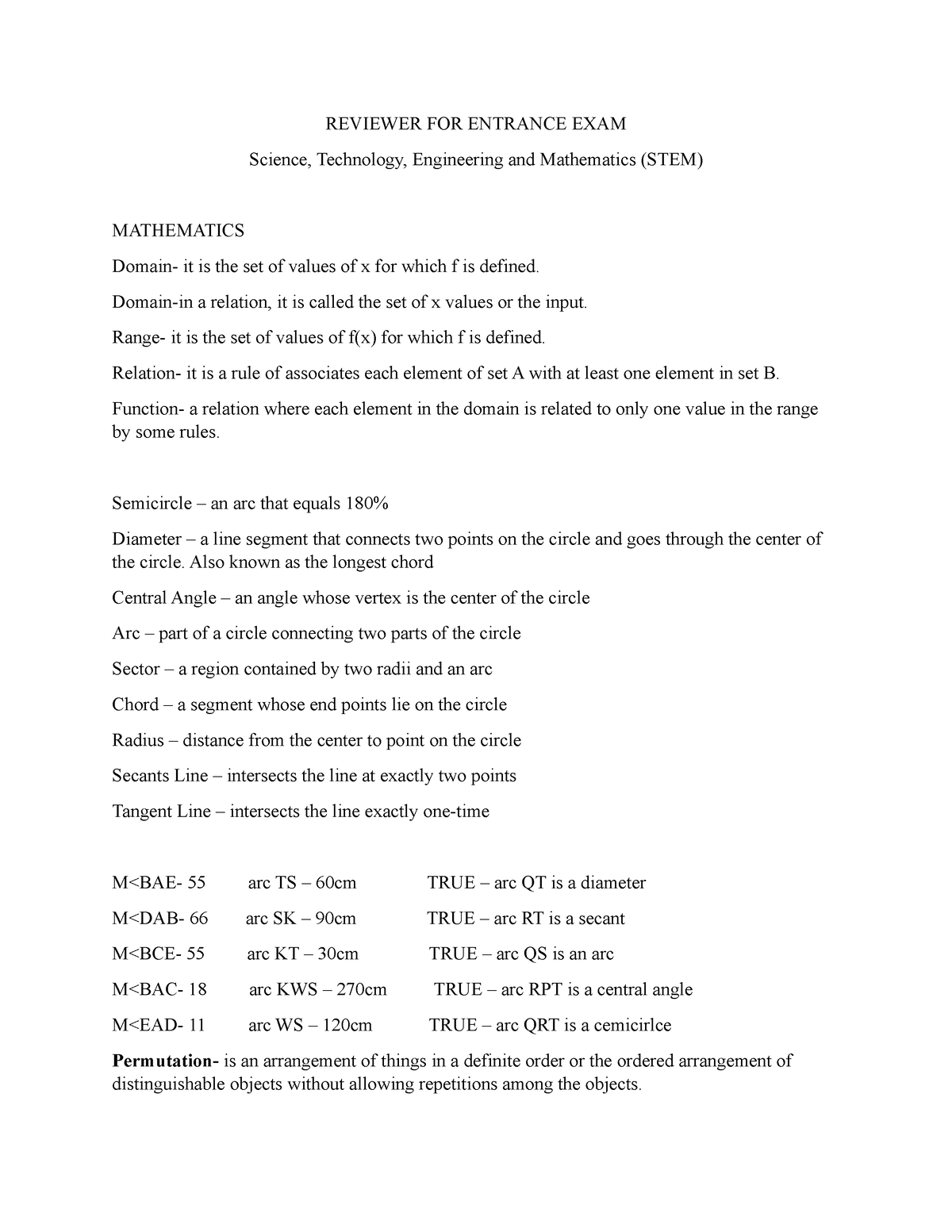 EX Reviewer Math - REVIEWER FOR ENTRANCE EXAM Science, Technology ...