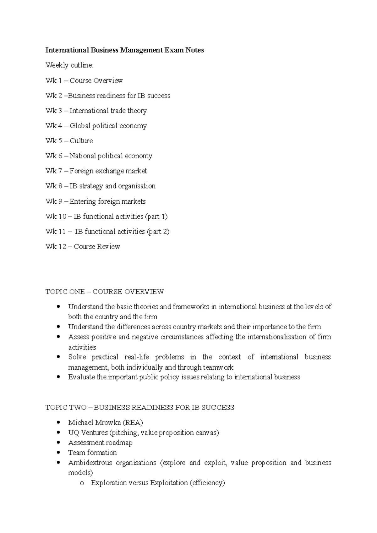 International Business Management Exam Notes - airbus) o Nations can ...