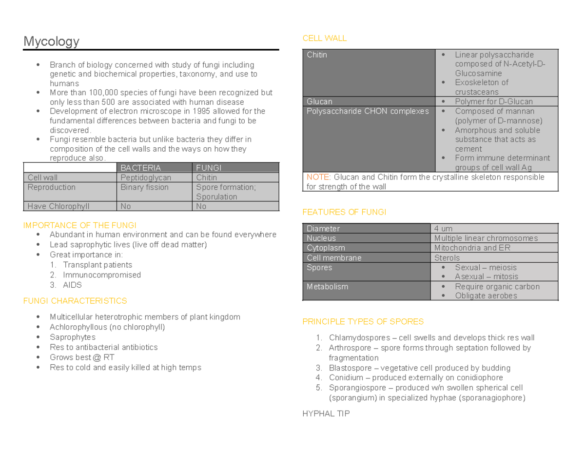 Mycology Notes - Mycology Branch of biology concerned with study of ...