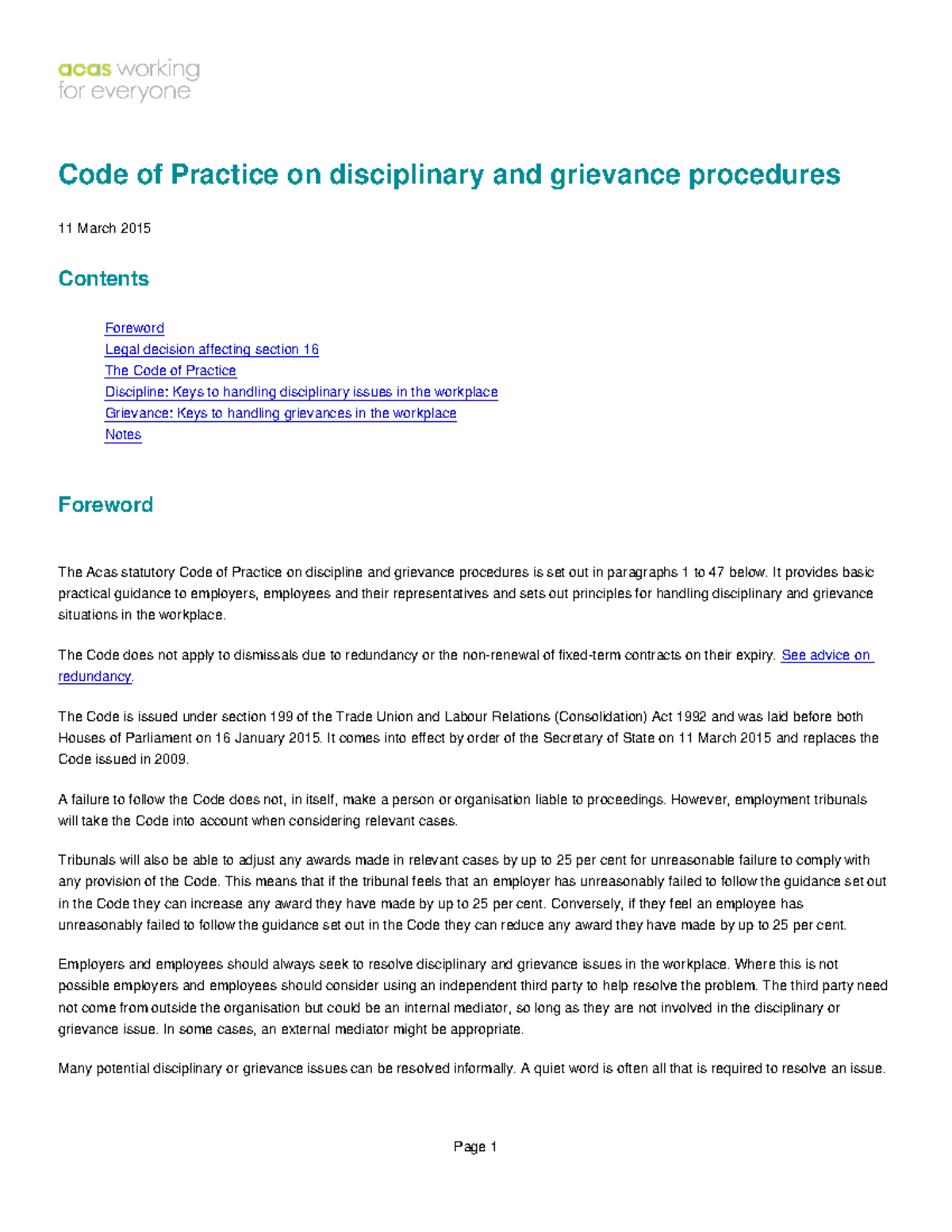 ACAS Code Of Practice 1 Disciplinary And Grievance Procedures - Code Of ...