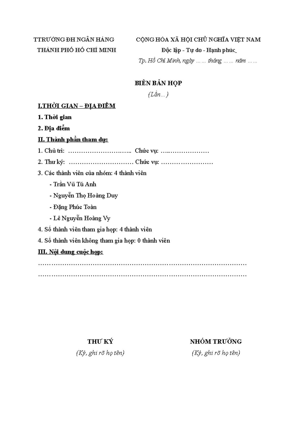 Mẫu BIên bản cuộc họp lkd - TTRƯỜNG ĐH NGÂN HÀNG THÀNH PHỐ HỒ CHÍ MINH ...