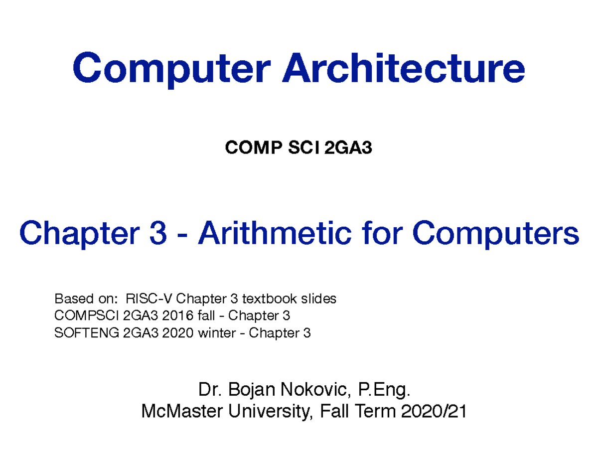 Chapter 3 - Professors slides - Computer Architecture COMP SCI 2GA Dr ...