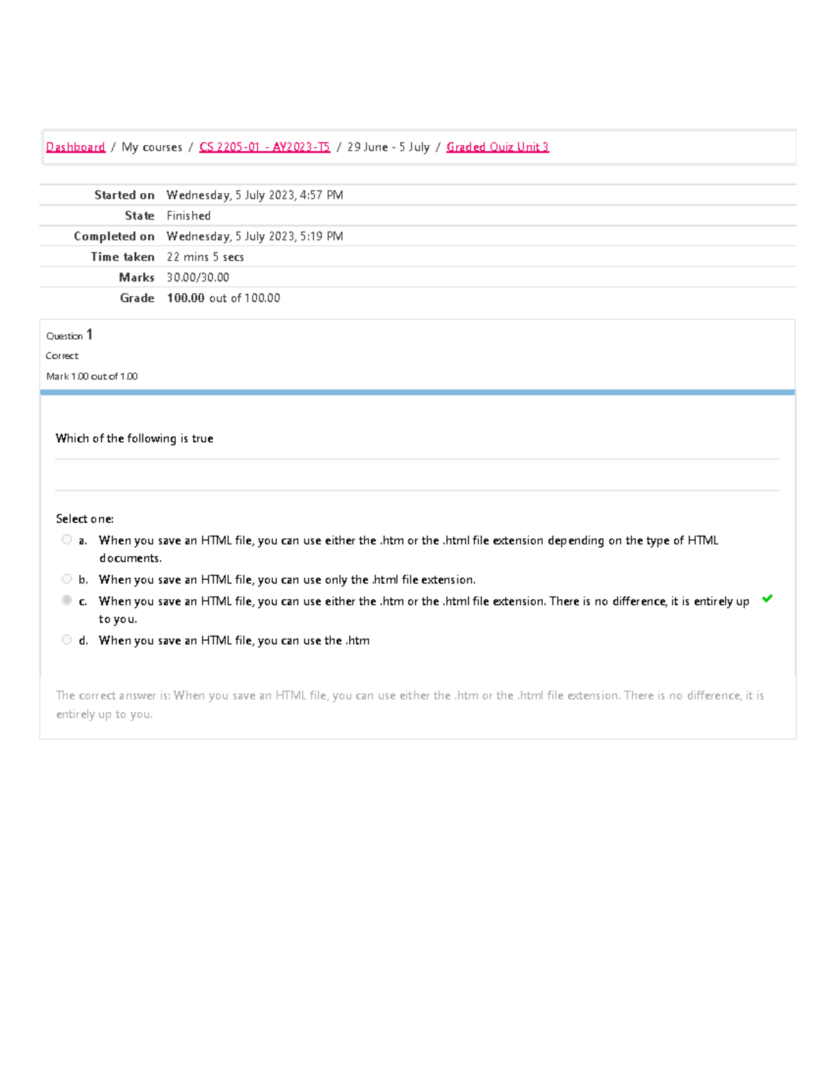Graded Quiz Unit 3 Attempt review - Started on Wednesday, 5 July 2023 ...