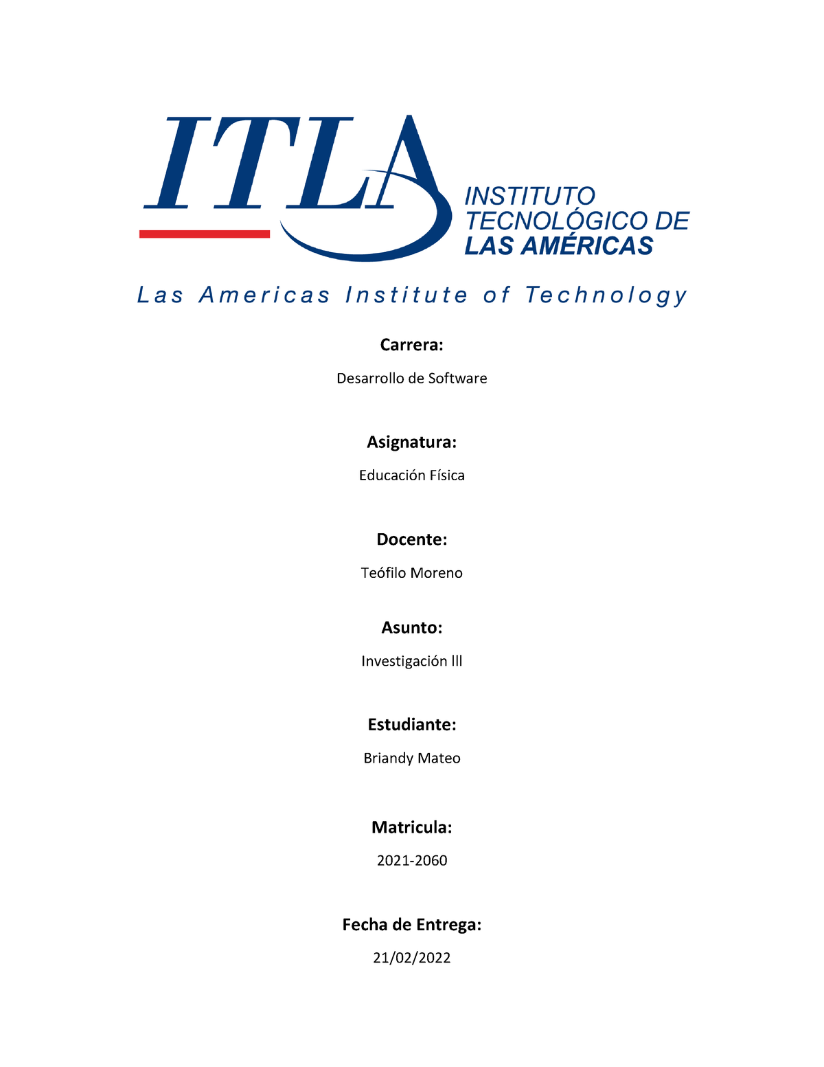 Edu. Fisica Investigacion Lll (Briandy Mateo 2021-2060) - Carrera ...