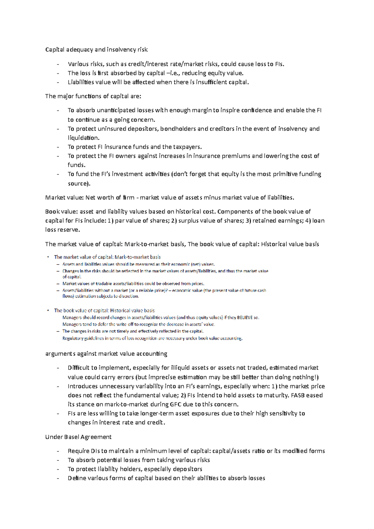 Capital adequacy notes - Capital adequacy and insolvency risk Various ...