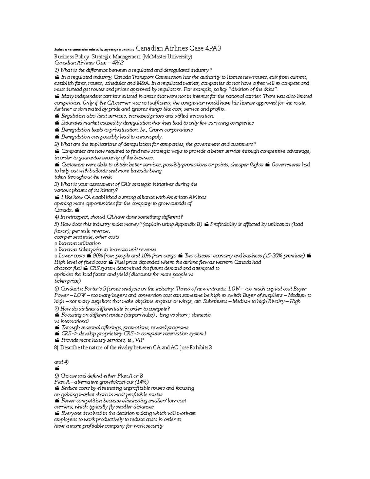 Canadianairlinescase4pa3 Studocu is not sponsored or endorsed by