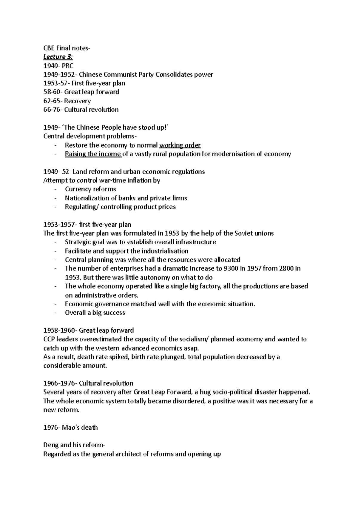 CBE Final notes - Summary Chinese Business And Economy - CBE Final ...