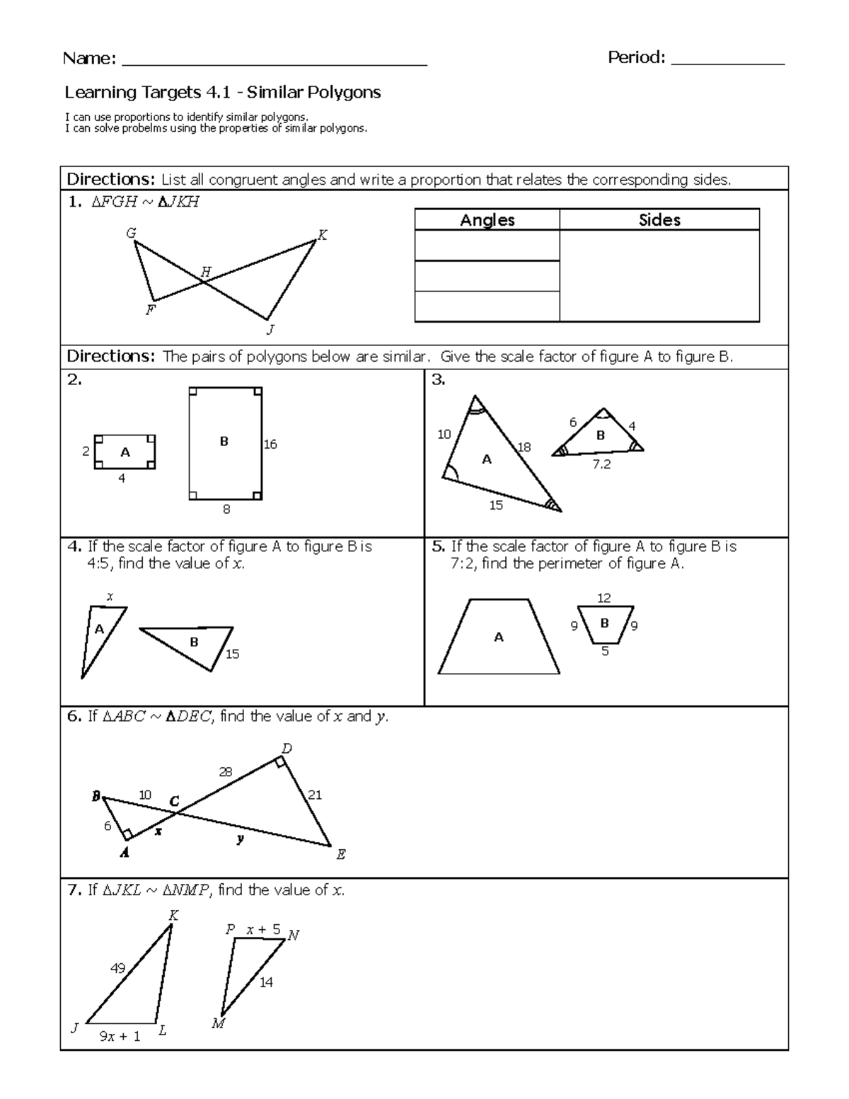 4.1 Worksheet - Nothing - Directions: List all congruent angles and ...