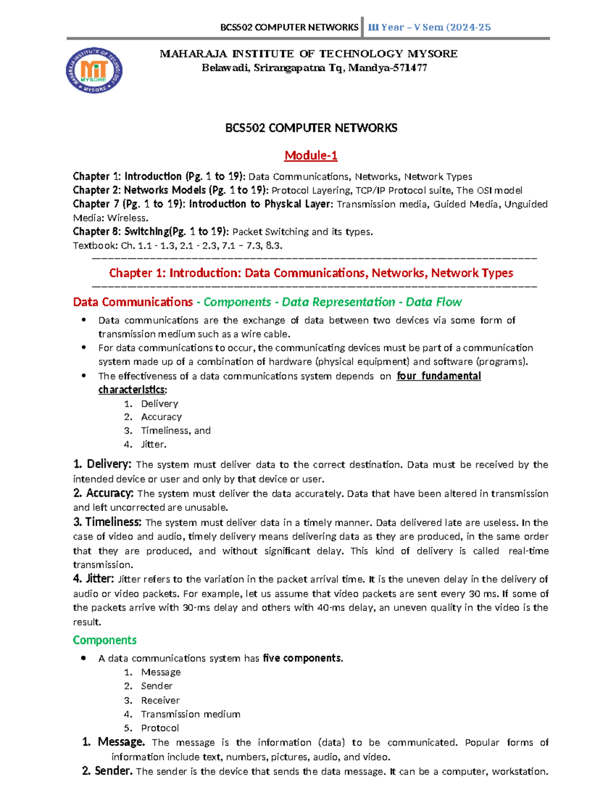 CN- Notes 1 - CN nodes - ODD) MAHARAJA INSTITUTE OF TECHNOLOGY MYSORE ...