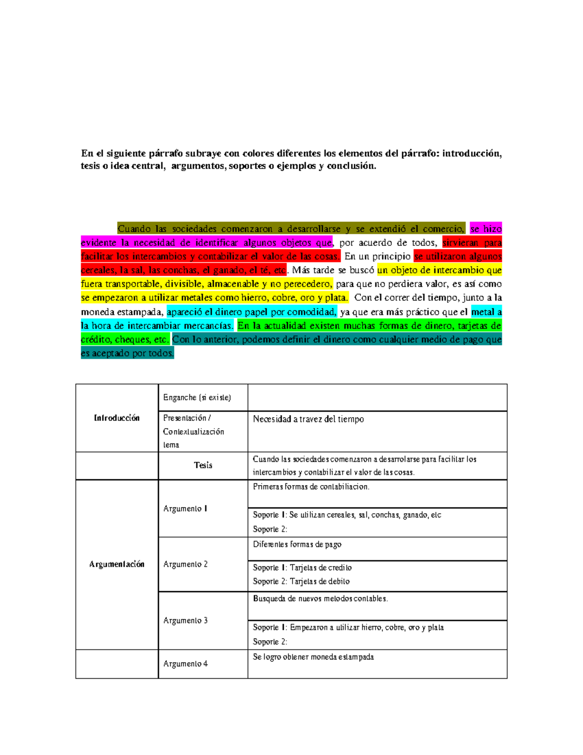 Ejercicio de tarea - En el siguiente párrafo subraye con colores ...