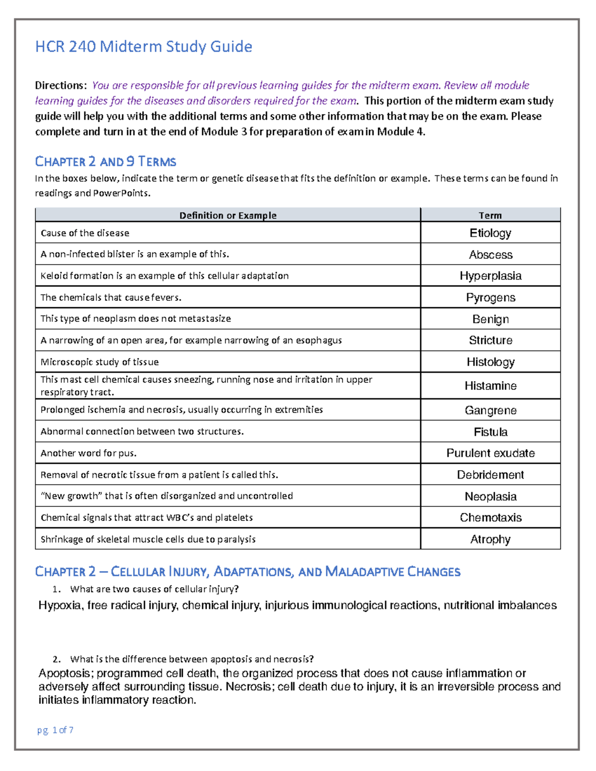 HCR 240 Module 3 Midterm Exam Study Guide - Directions: You are ...