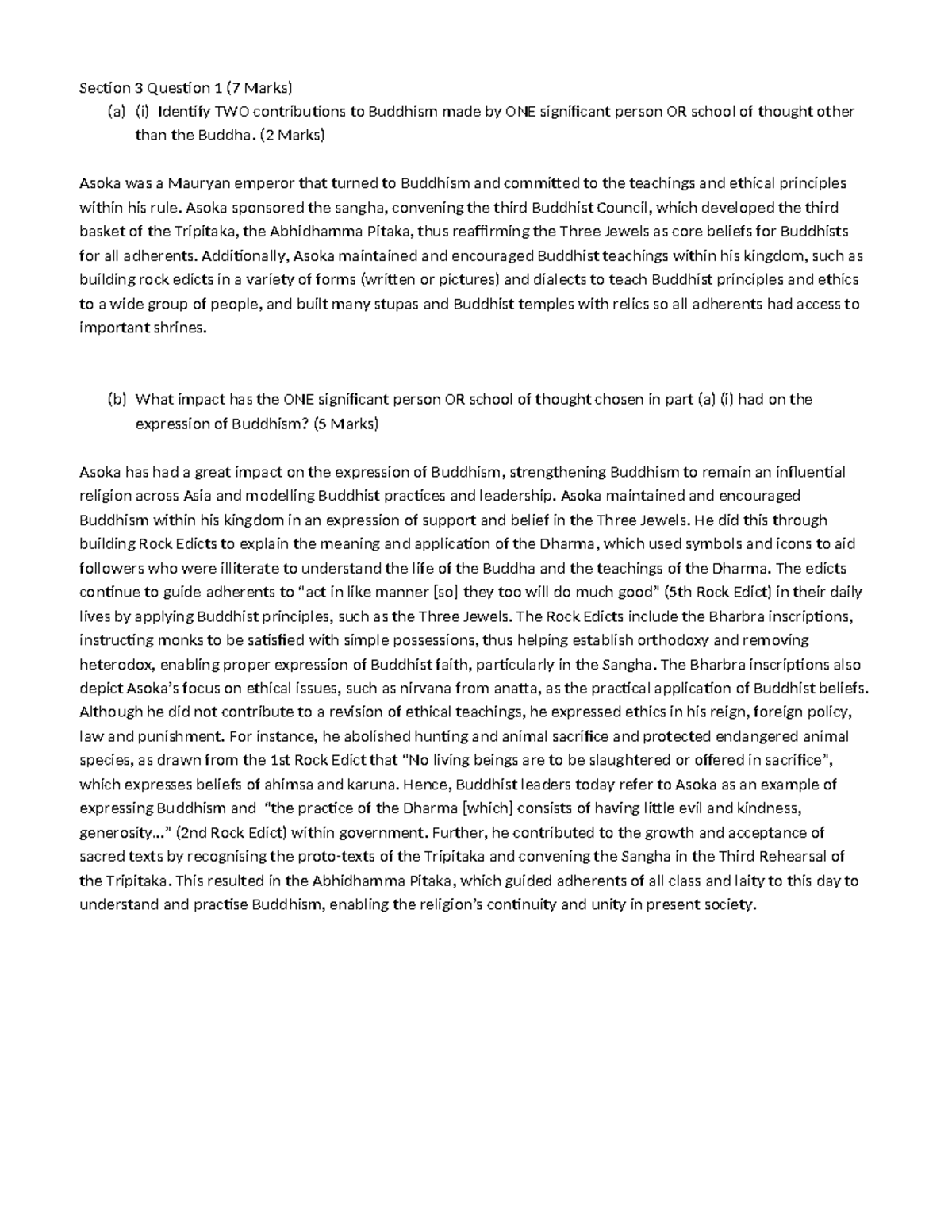 Asoka triparthied - Section 3 Question 1 (7 Marks) (a) (i) Identify TWO ...