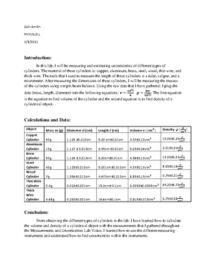 2D kinematics lab report - Zain Amith Emil Rueckert 3/7/ Physics 1105L ...