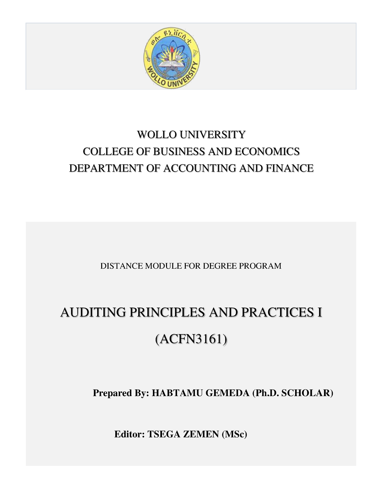 Lecturenote 1343108412 Auditing Principles AND Practices I - DISTANCE ...