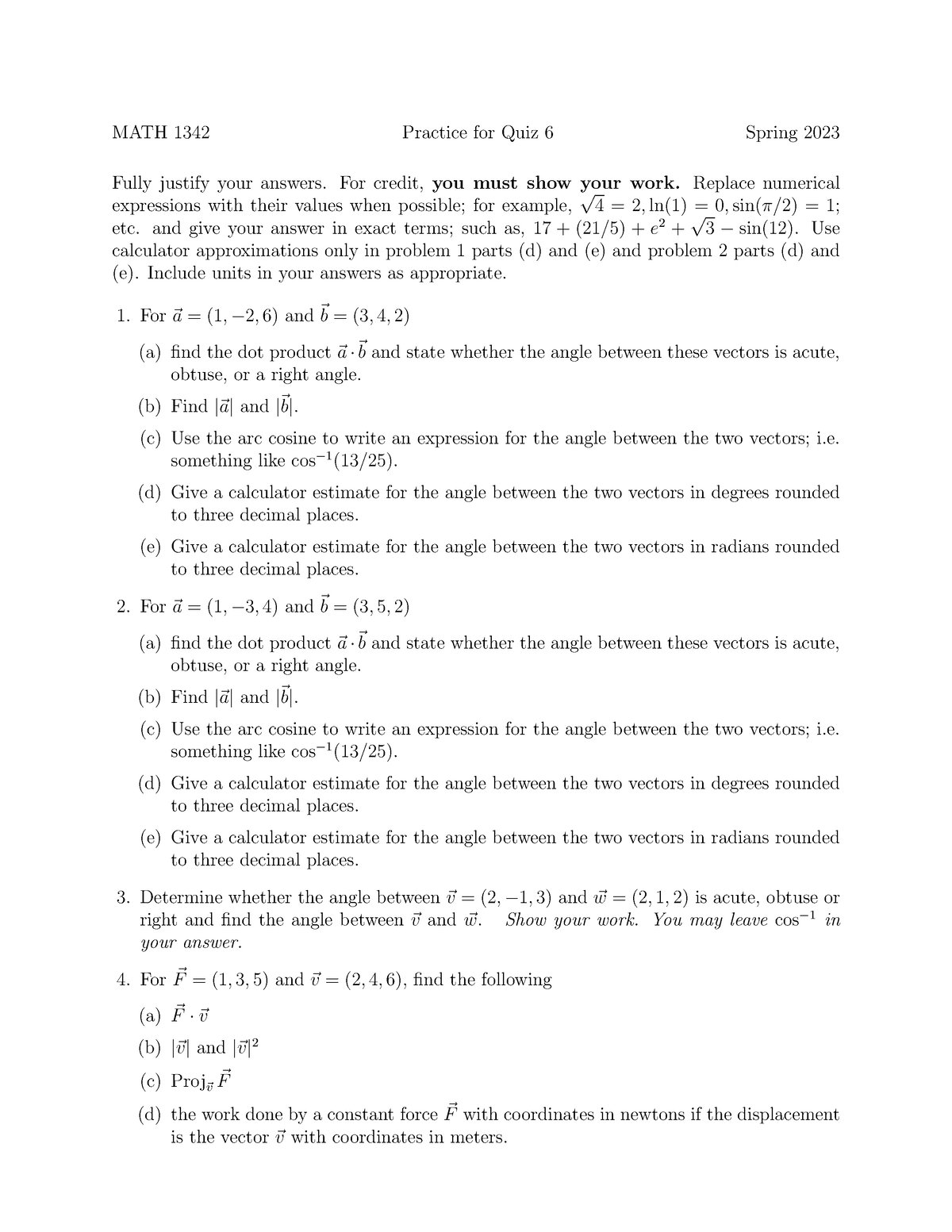 Practice FOR QUIZ 6 Spring 2023 - MATH 1342 Practice For Quiz 6 Spring ...