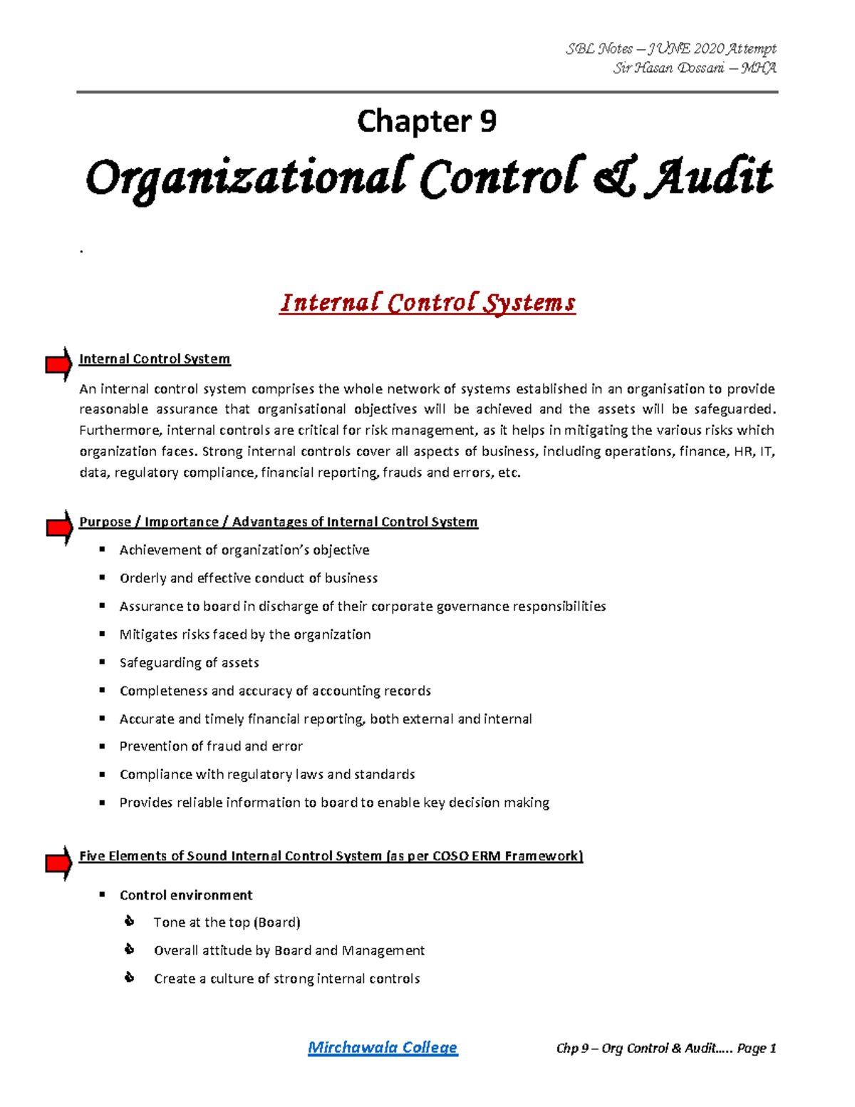 Chp 9 - Organizational Control and Audit (SBL Notes by Sir Hasan ...