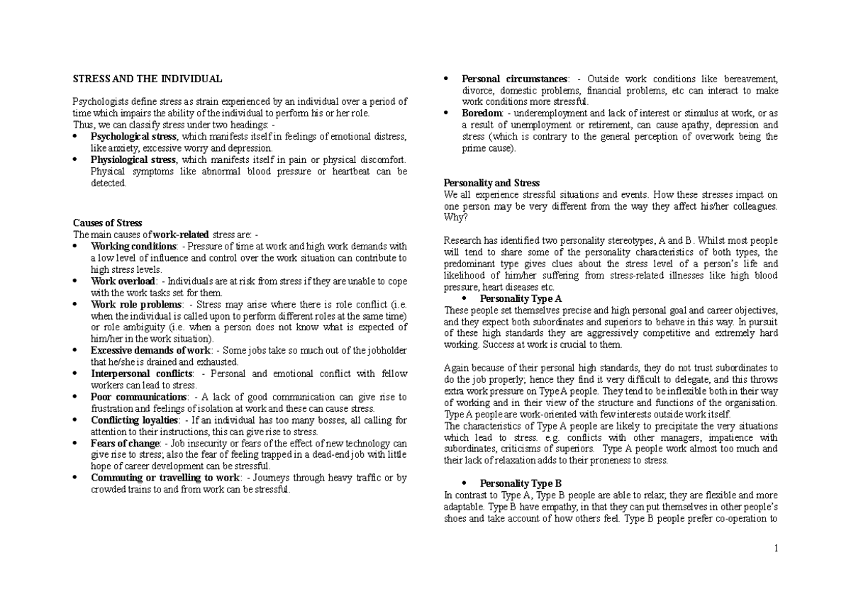 Topic 6 Stress AND THE Individual STRESS AND THE INDIVIDUAL