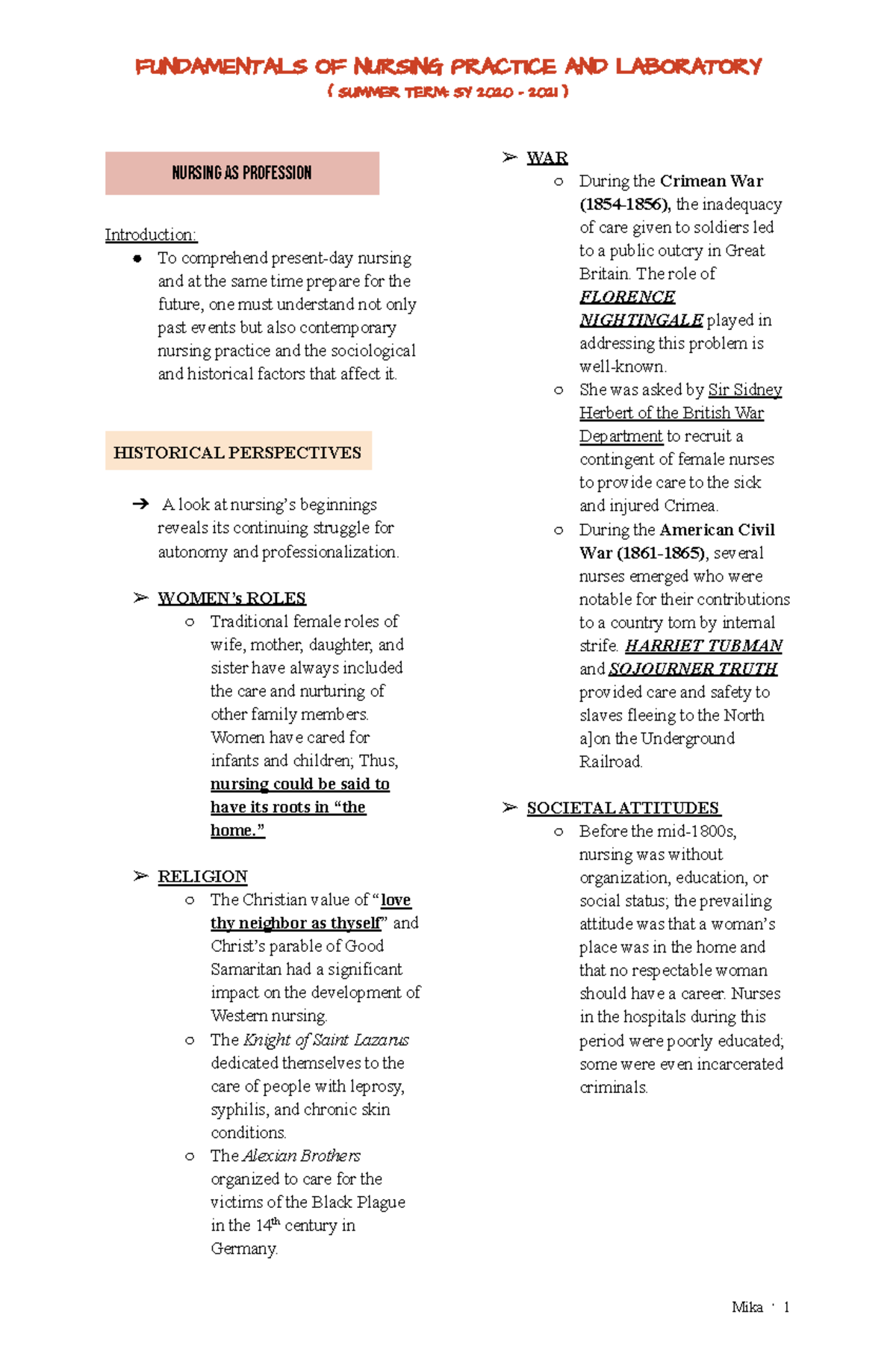 NCMA113 Funda LAB AND LEC Transes - ( SUMMER TERM: SY 2020 - 2021 ...