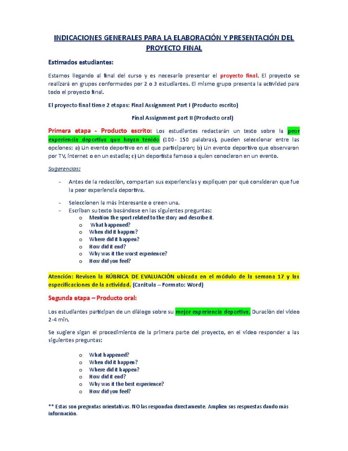 Indicaciones+ + Proyecto+ Final+ ING 3 - INDICACIONES GENERALES PARA LA ...