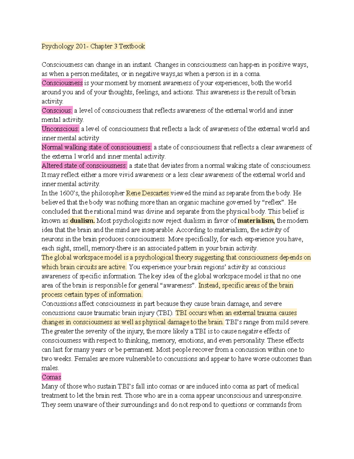 Psych-ch.3 notes - summary/definitions - Psychology 201- Chapter 3 ...