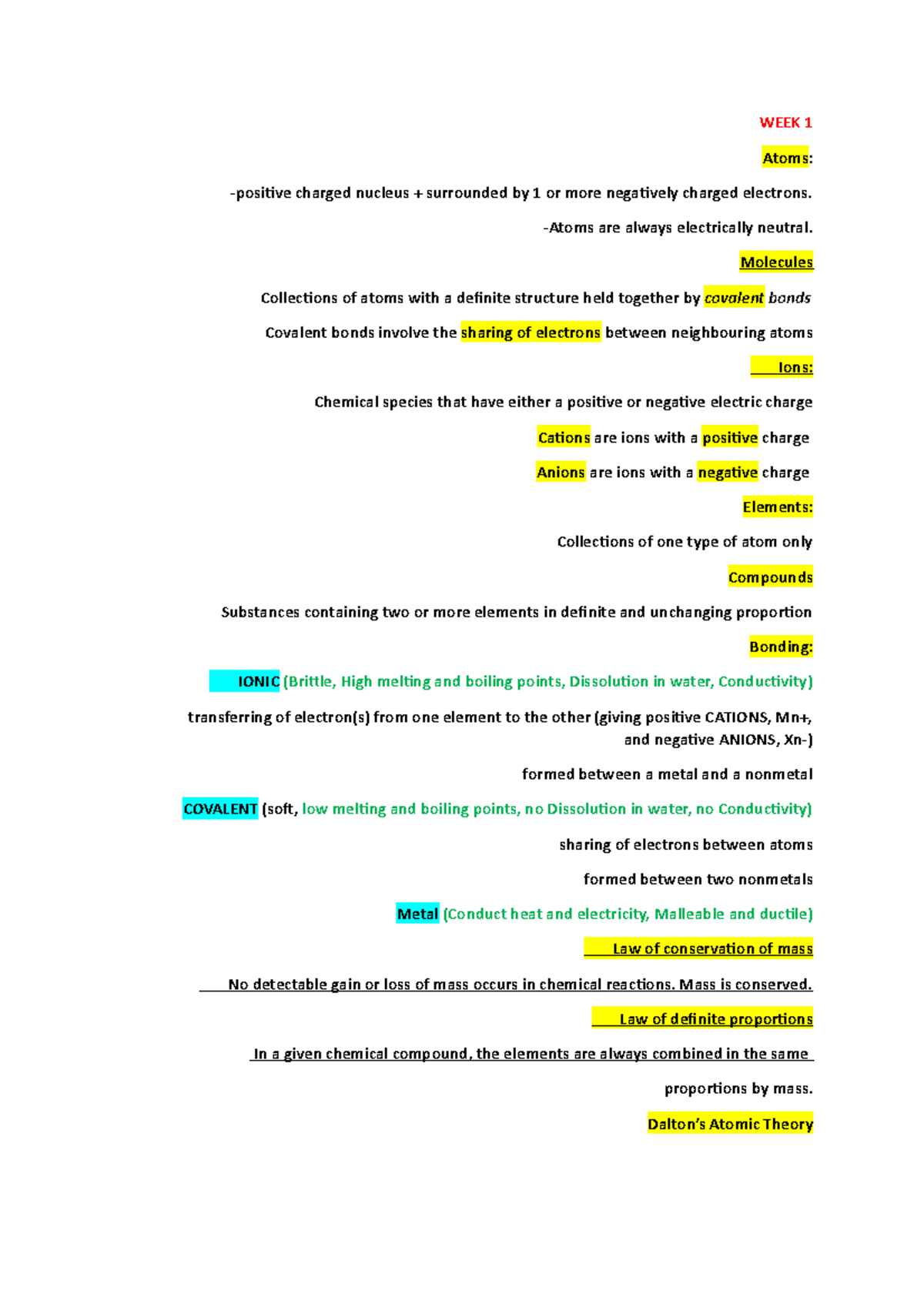 Chemistry A Central Science Notes - WEEK 1 Atoms: -positive charged ...
