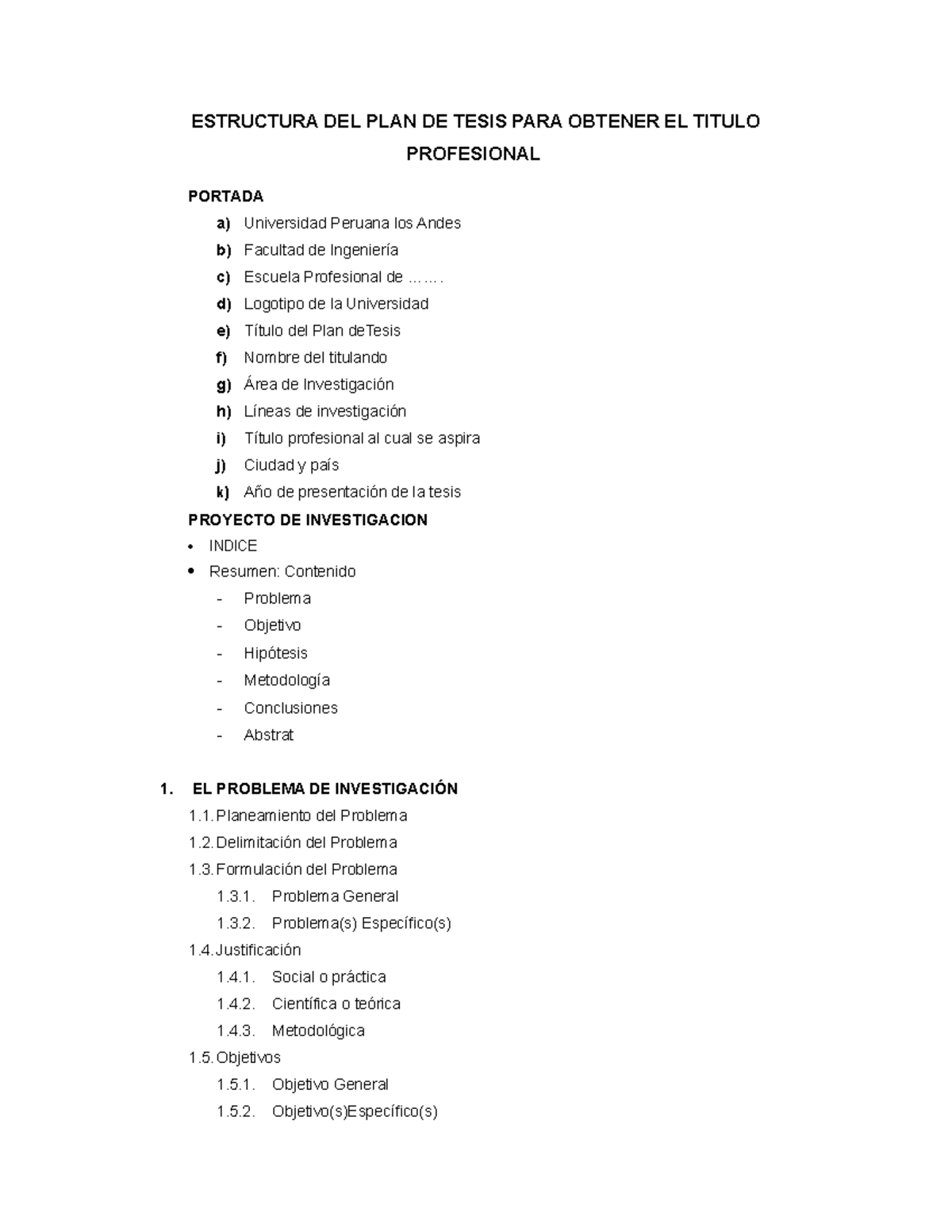 Esquema DE PLAN DE Tesis - ESTRUCTURA DEL PLAN DE TESIS PARA OBTENER EL ...