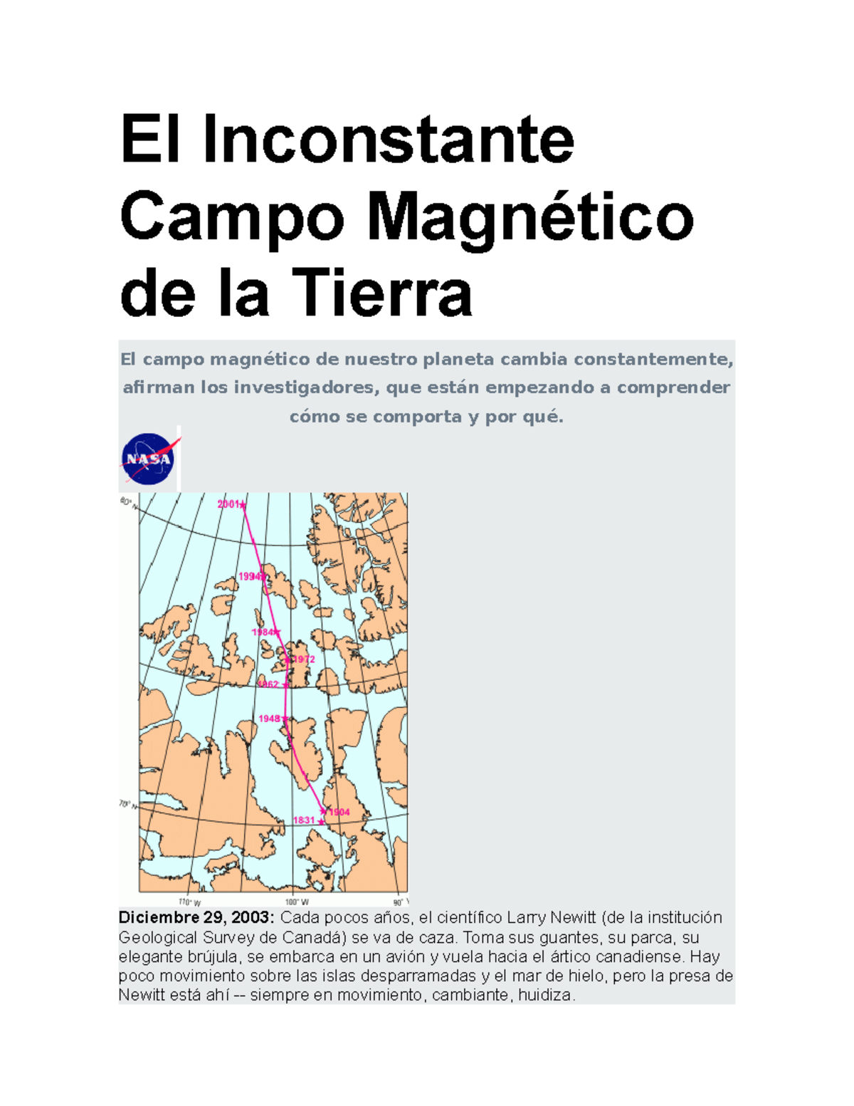 El Inconstante Campo Magnético de la Tierra - El Inconstante Campo ...