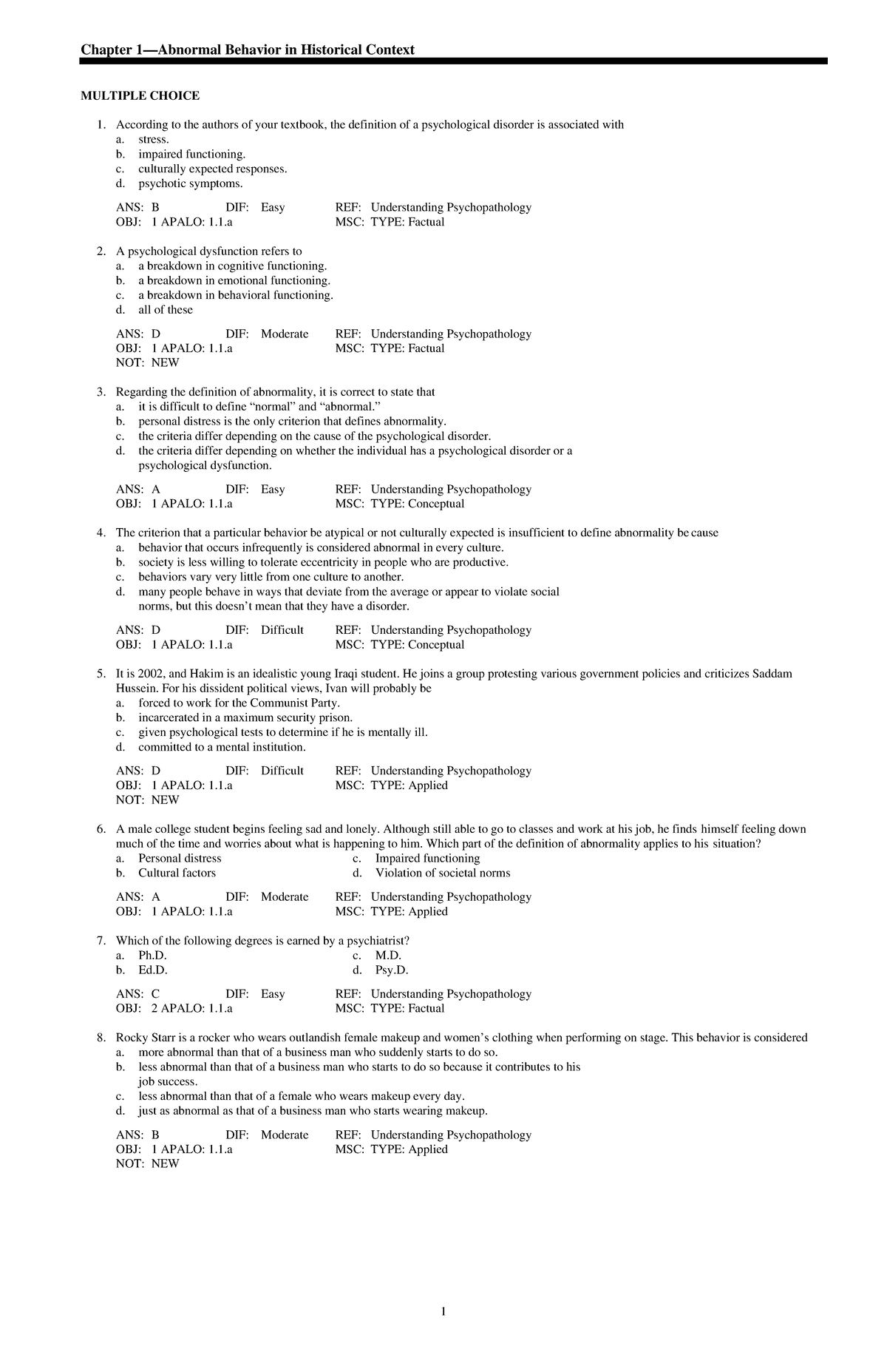Chapter 1 abnormal behavior in historical context - Chapter 1—Abnormal ...