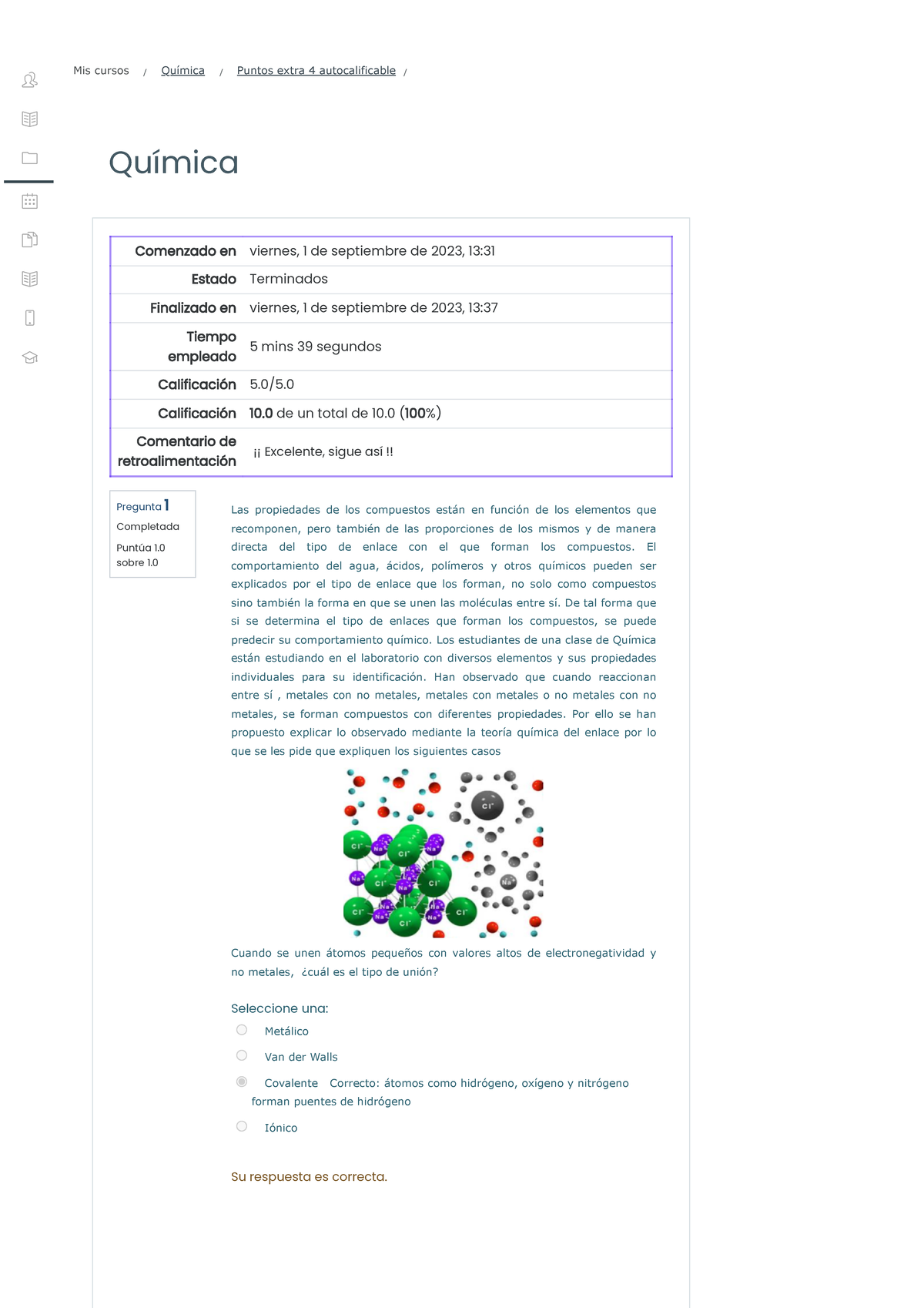 Puntos extra 4 autocalificable Quimica - Química Pregunta 1 Completada ...