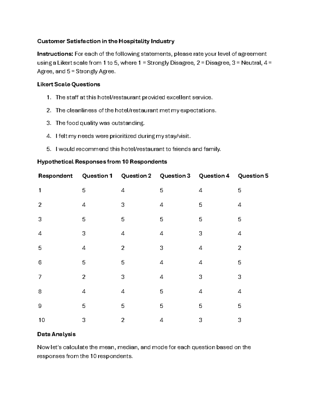 Sample - DAHI 311 - Customer Satisfaction in the Hospitality Industry ...