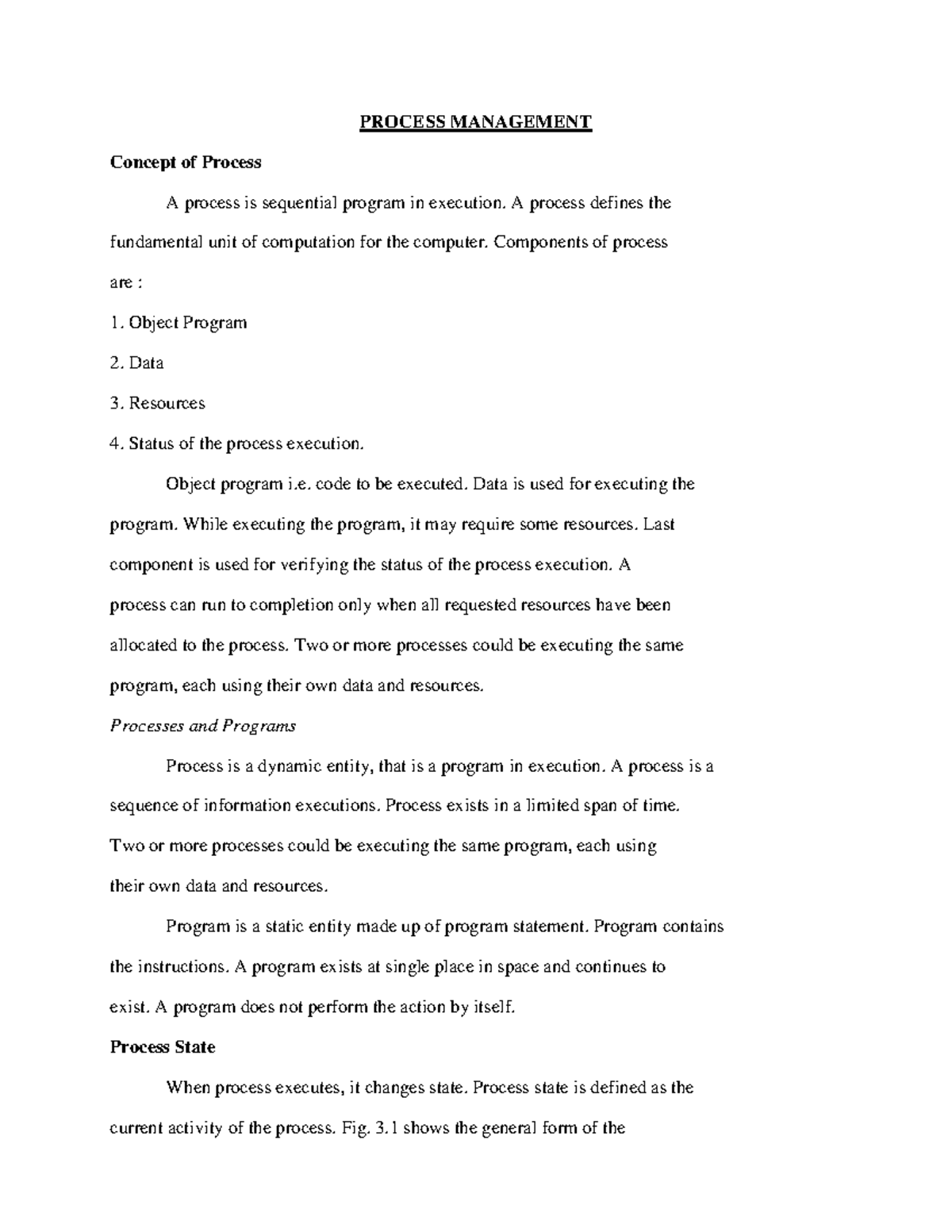 Process management in Operating system - PROCESS MANAGEMENT Concept of ...