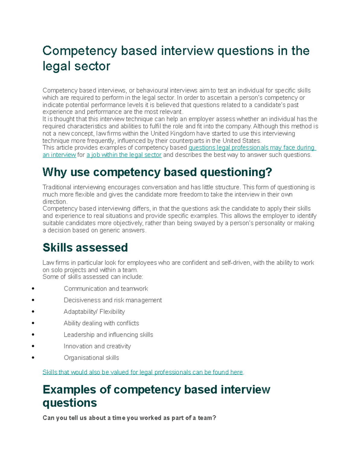 Competency Based Interview Questions In The Legal Sector - Competency ...