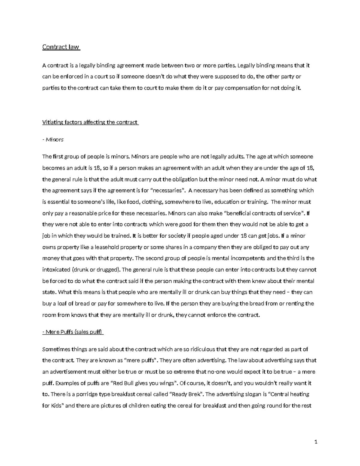 Contract law notes Part 3 - Contract law A contract is a legally ...