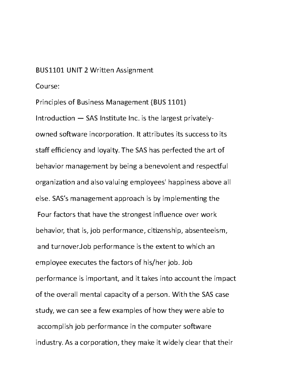 Principles of Business Management (BUS 1101) written assignment week 2 ...