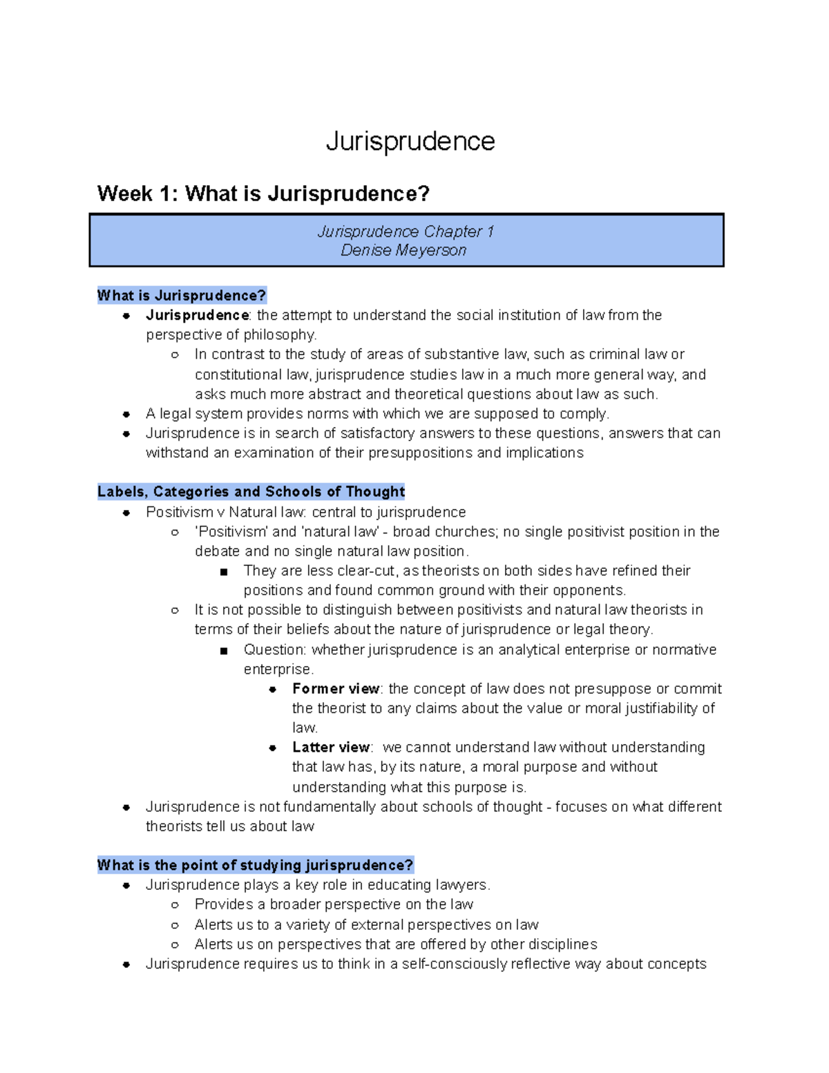 Jurisprudence Reading Weeks 1 5 Jurisprudence Week 1 What is